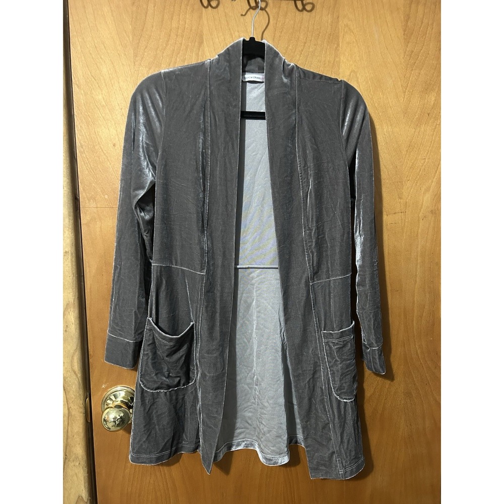 Issac Mizrahi Open‎ Front Velour Cardigan Size XXS Grey with Pockets